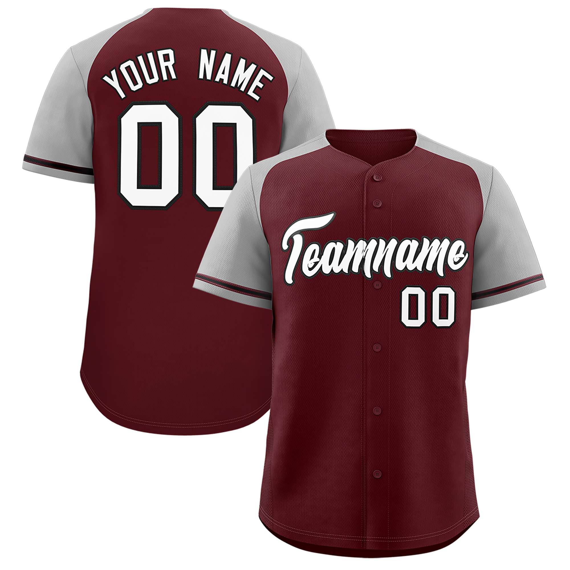 Custom Burgundy Gray Raglan Sleeves Authentic Baseball Jersey
