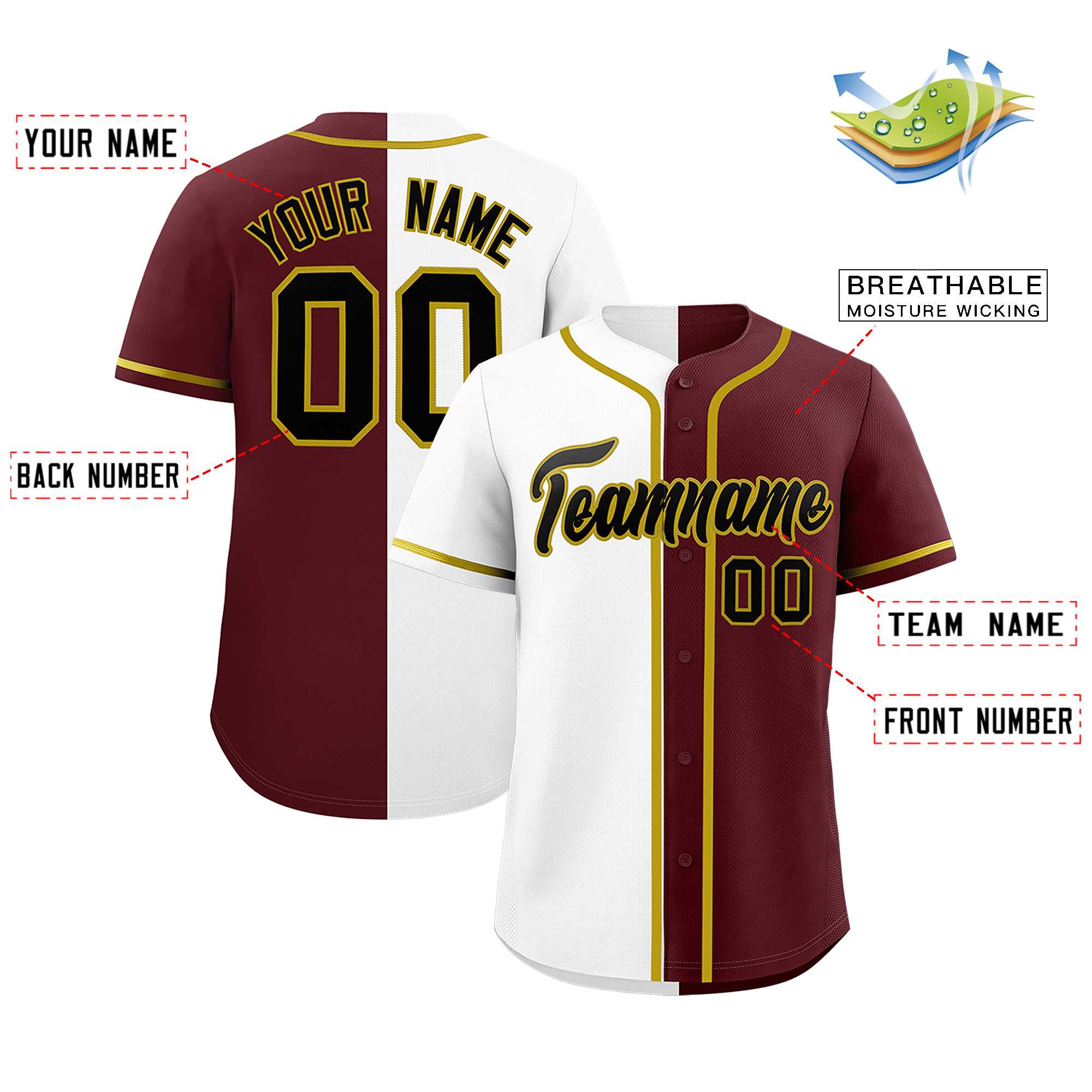 Custom White Burgundy Split Fashion Authentic Baseball Jersey