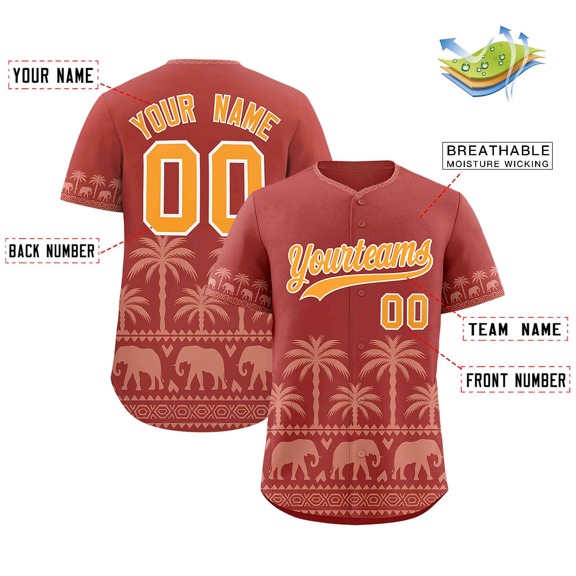 Custom Red Teabrown Graffiti Pattern Personalized Bossinia Style Authentic Baseball Jersey| KXKSHOP