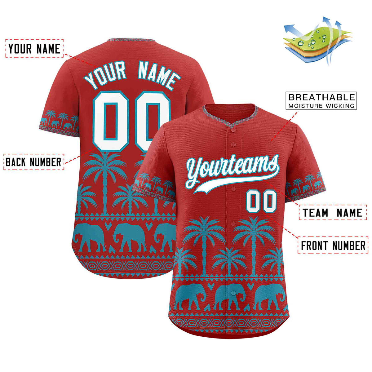 Custom Red Teal Graffiti Pattern Personalized Bossinia Style Authentic Baseball Jersey| KXKSHOP