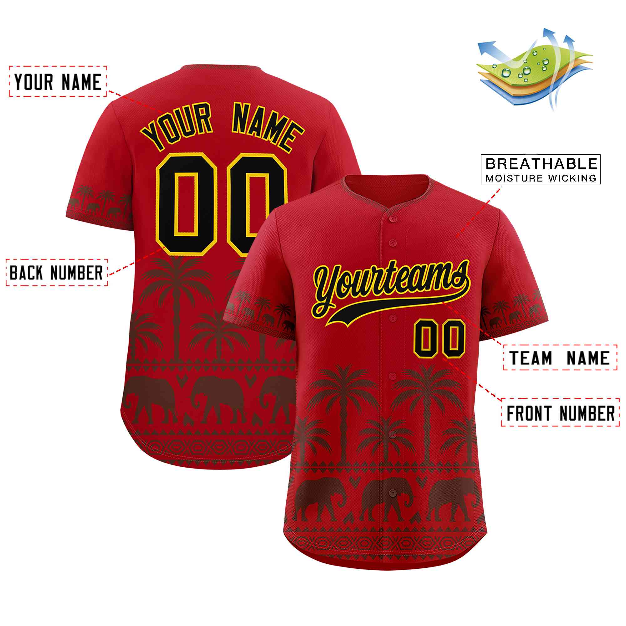 Custom Red Light Brown Graffiti Pattern Personalized Bossinia Style Authentic Baseball Jersey| KXKSHOP