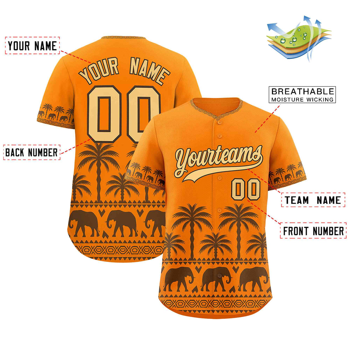 Custom Orange Light Brown Graffiti Pattern Personalized Bossinia Style Authentic Baseball Jersey| KXKSHOP