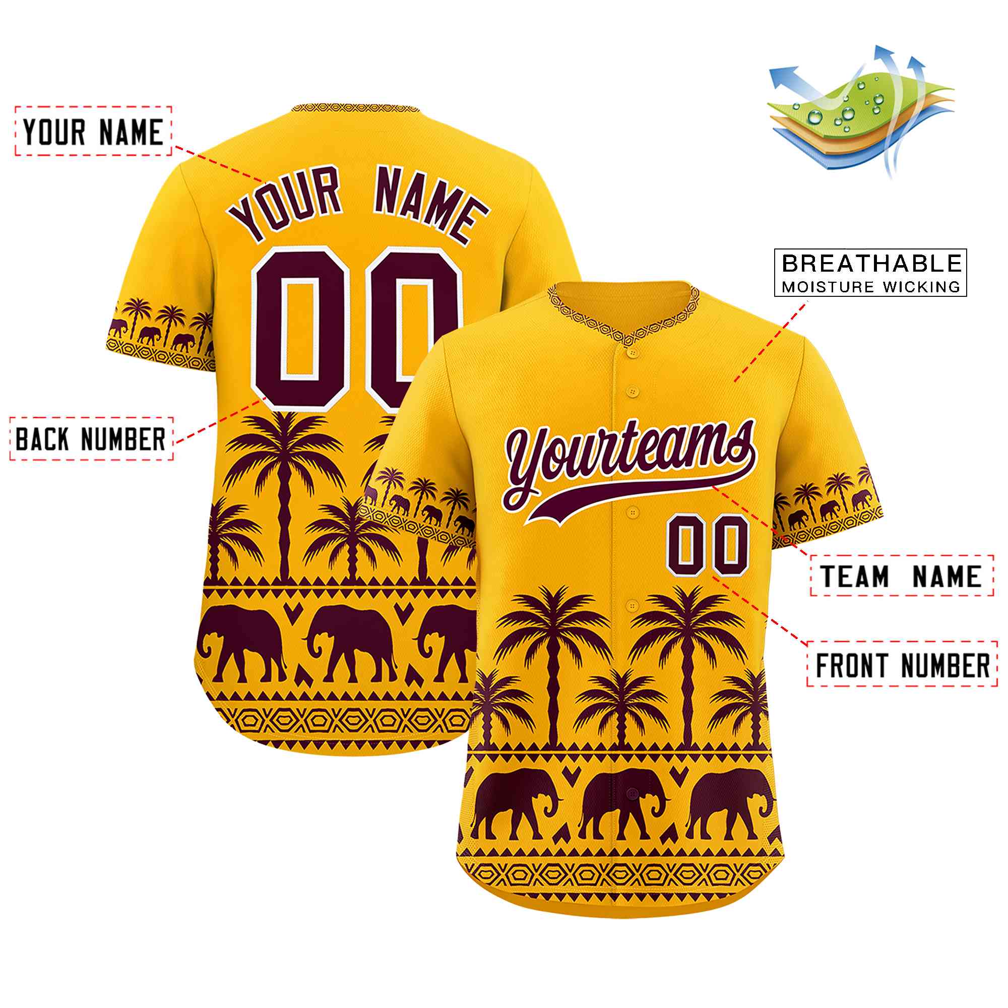 Custom Gold Crimson Graffiti Pattern Personalized Bossinia Style Authentic Baseball Jersey| KXKSHOP