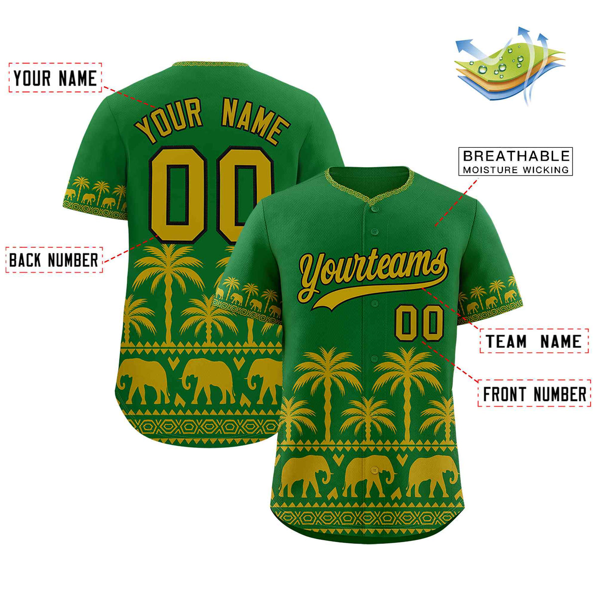 Custom Kelly Green Old Gold Graffiti Pattern Personalized Bossinia Style Authentic Baseball Jersey| KXKSHOP
