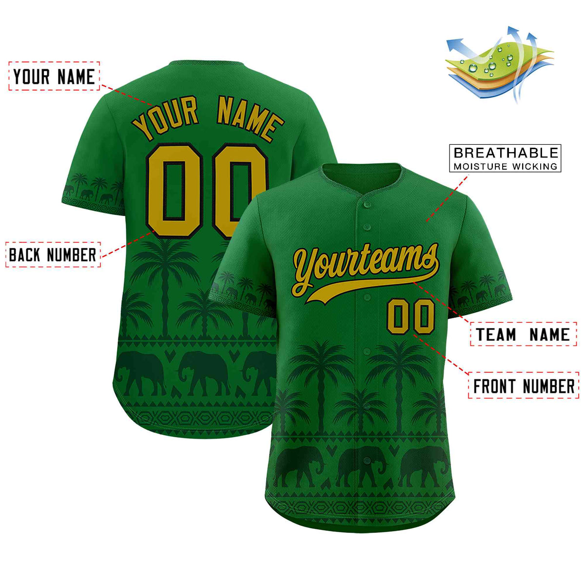 Custom Kelly Green Green Graffiti Pattern Personalized Bossinia Style Authentic Baseball Jersey| KXKSHOP