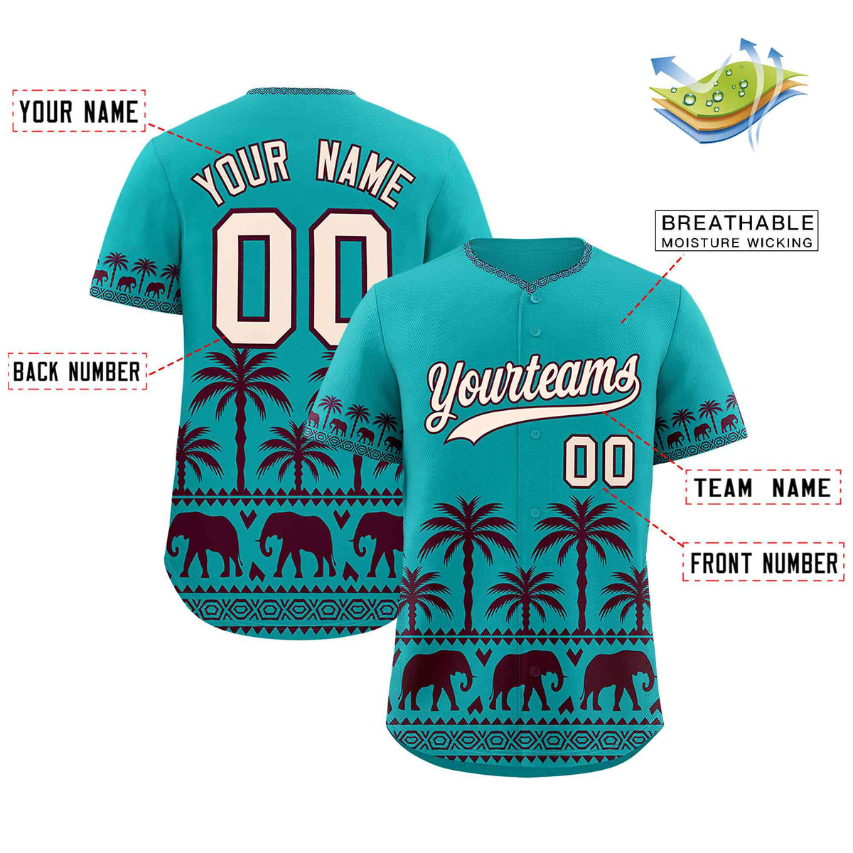 Custom Aqua Red Graffiti Pattern Personalized Bossinia Style Authentic Baseball Jersey| KXKSHOP