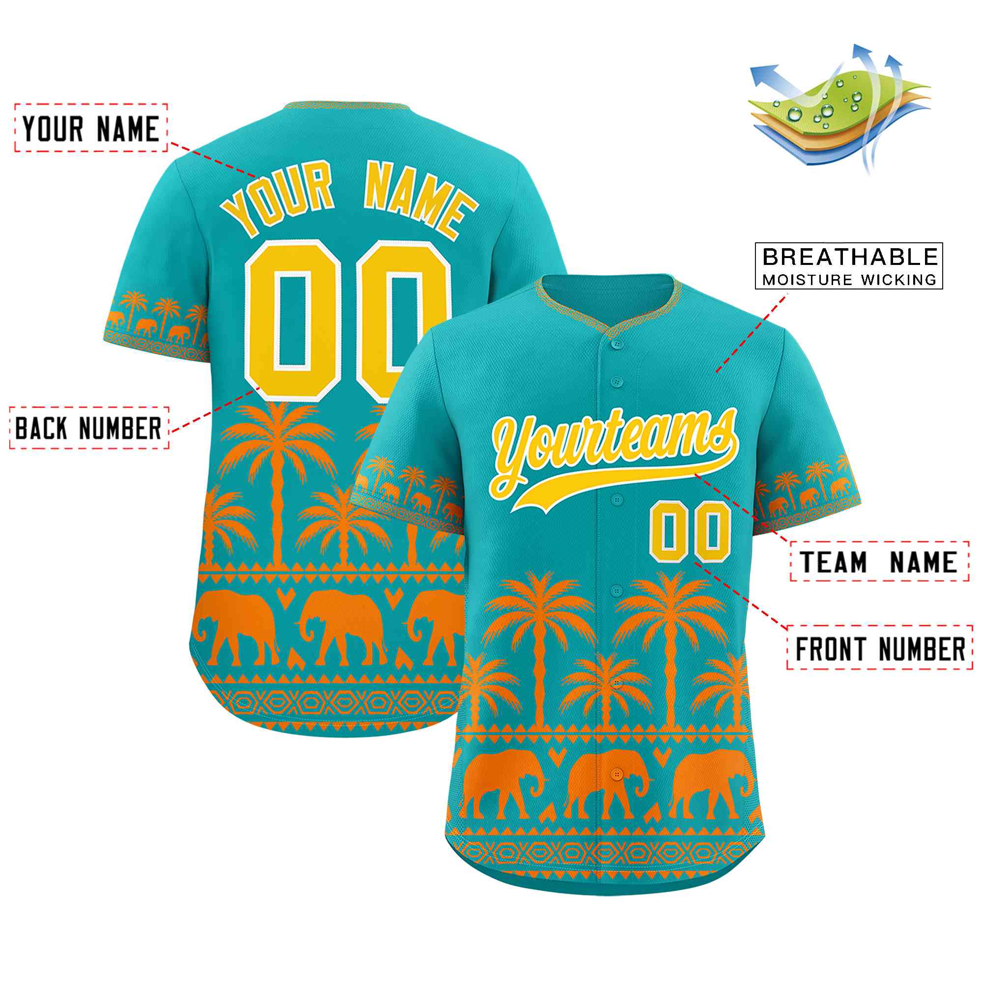 Custom Aqua Orange Graffiti Pattern Personalized Bossinia Style Authentic Baseball Jersey| KXKSHOP