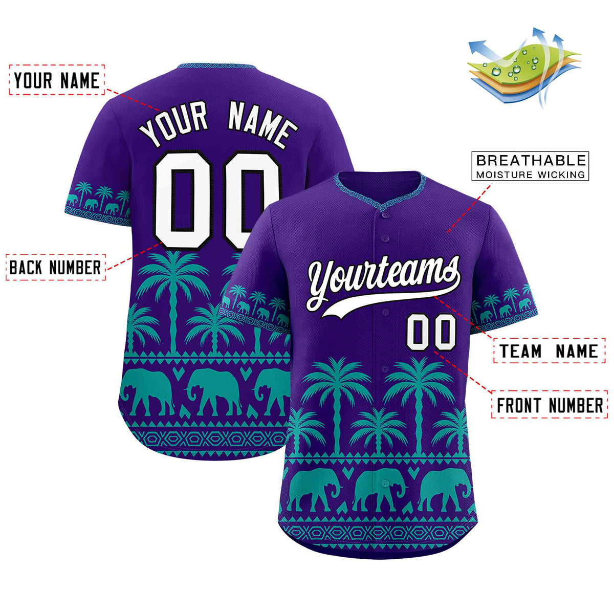 Custom Purple Aqua Graffiti Pattern Personalized Bossinia Style Authentic Baseball Jersey| KXKSHOP