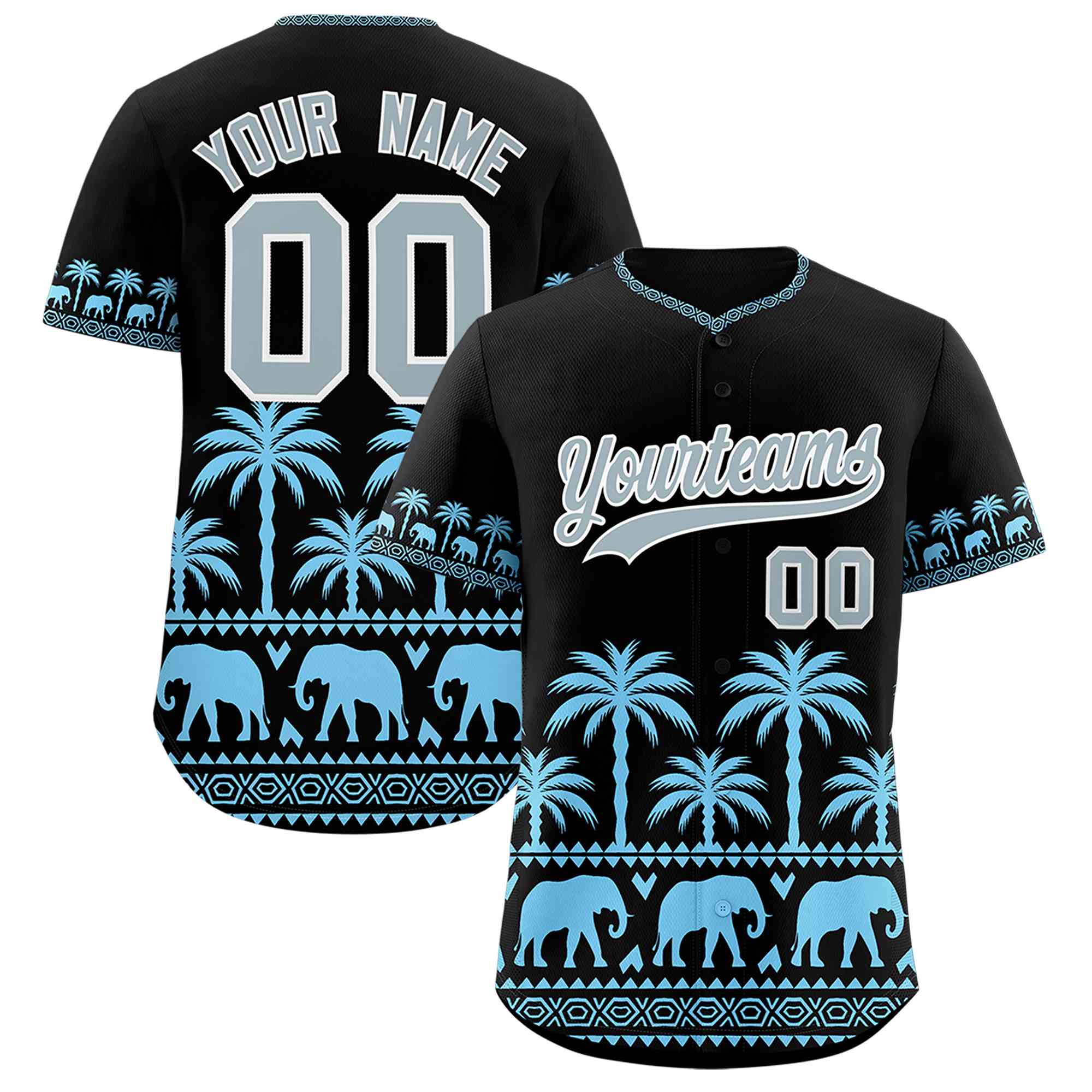 Custom Black Powder Blue Graffiti Pattern Personalized Bossinia Style Authentic Baseball Jersey| KXKSHOP