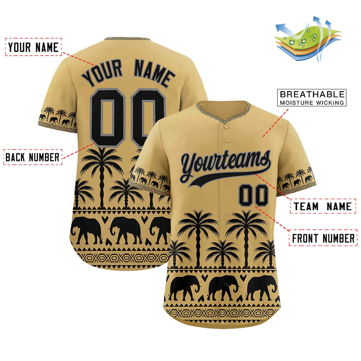 Custom Khaki Black Graffiti Pattern Personalized Bossinia Style Authentic Baseball Jersey| KXKSHOP