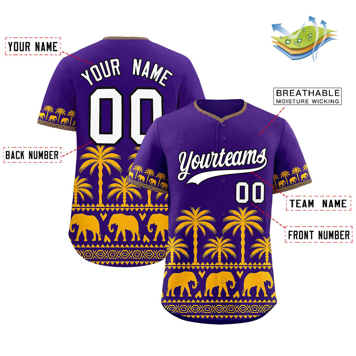 Custom Purple Yellow Graffiti Pattern Personalized Bossinia Style Authentic Baseball Jersey| KXKSHOP