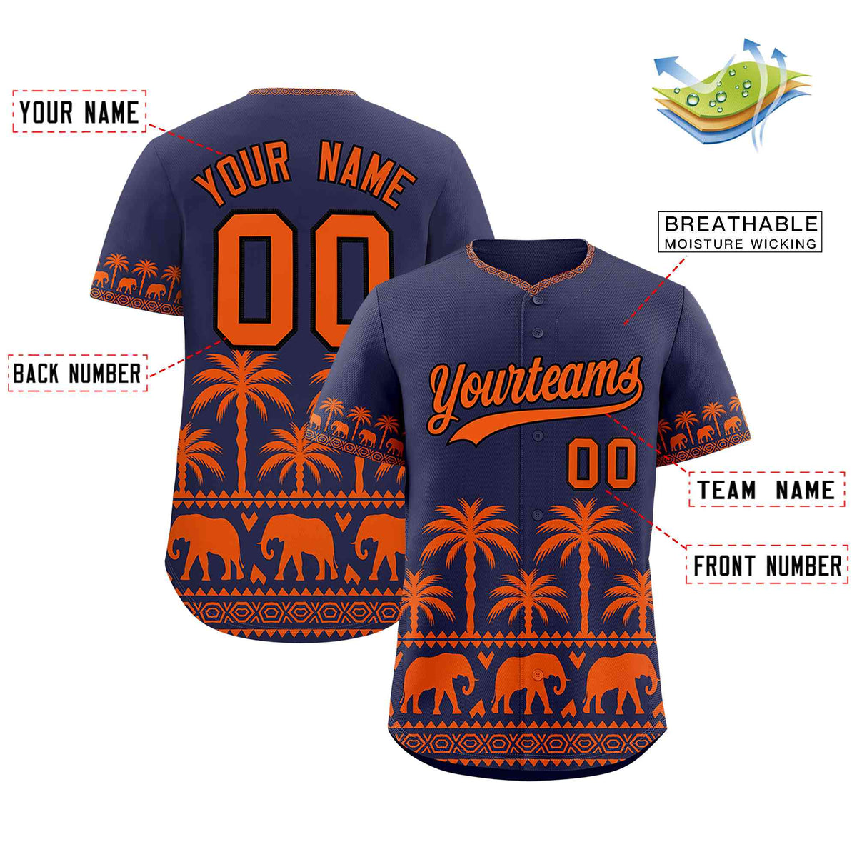 Custom Navy Orange Graffiti Pattern Personalized Bossinia Style Authentic Baseball Jersey| KXKSHOP