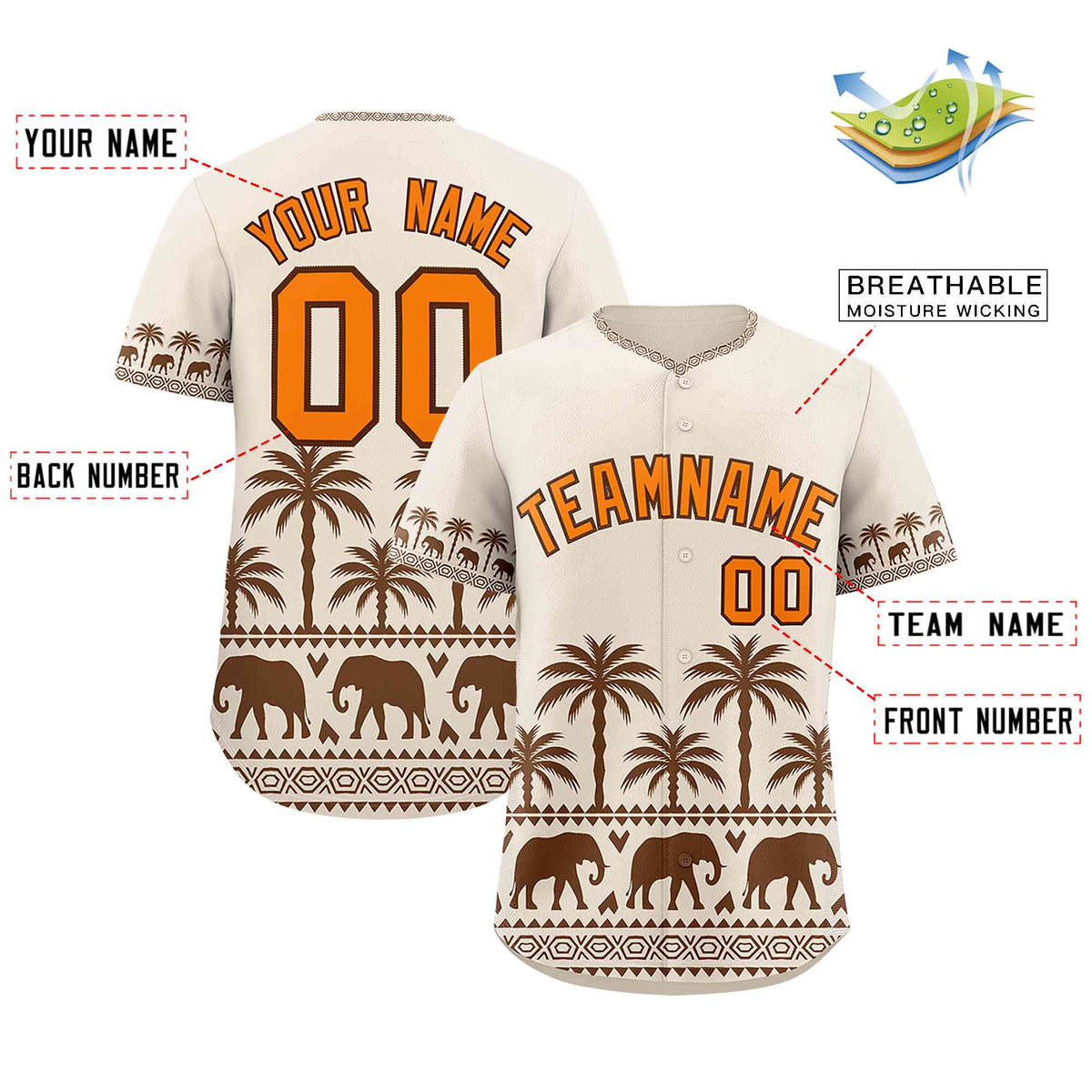 Custom Cream Brown Graffiti Pattern Personalized Bossinia Style Authentic Baseball Jersey| KXKSHOP