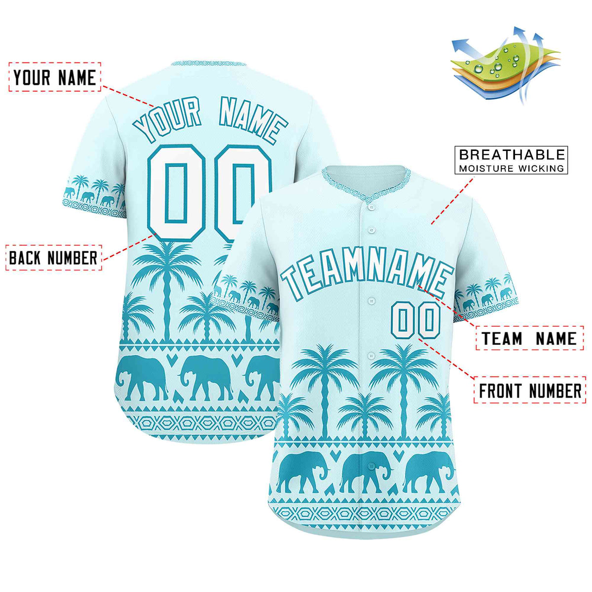 Custom Light Blue Teal Graffiti Pattern Personalized Bossinia Style Authentic Baseball Jersey| KXKSHOP