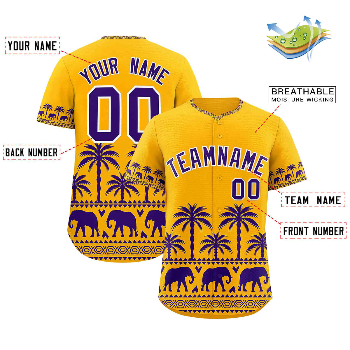 Custom Gold Purple Graffiti Pattern Personalized Bossinia Style Authentic Baseball Jersey| KXKSHOP