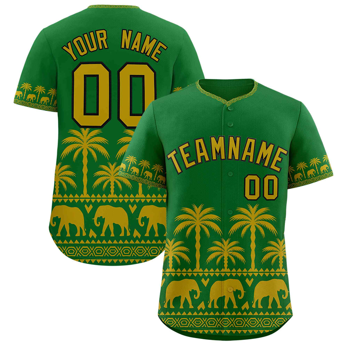 Custom Kelly Green Old Gold Graffiti Pattern Personalized Bossinia Style Authentic Baseball Jersey| KXKSHOP