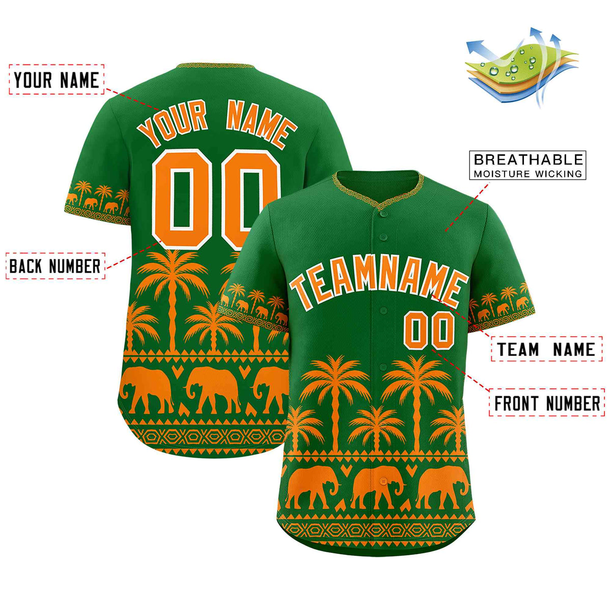 Custom Kelly Green Orange Graffiti Pattern Personalized Bossinia Style Authentic Baseball Jersey| KXKSHOP