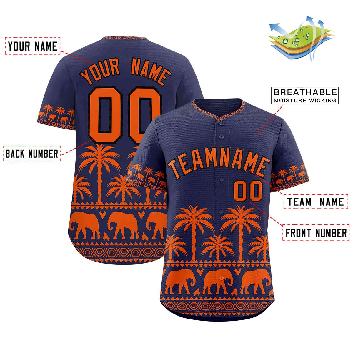 Custom Navy Orange Graffiti Pattern Personalized Bossinia Style Authentic Baseball Jersey| KXKSHOP