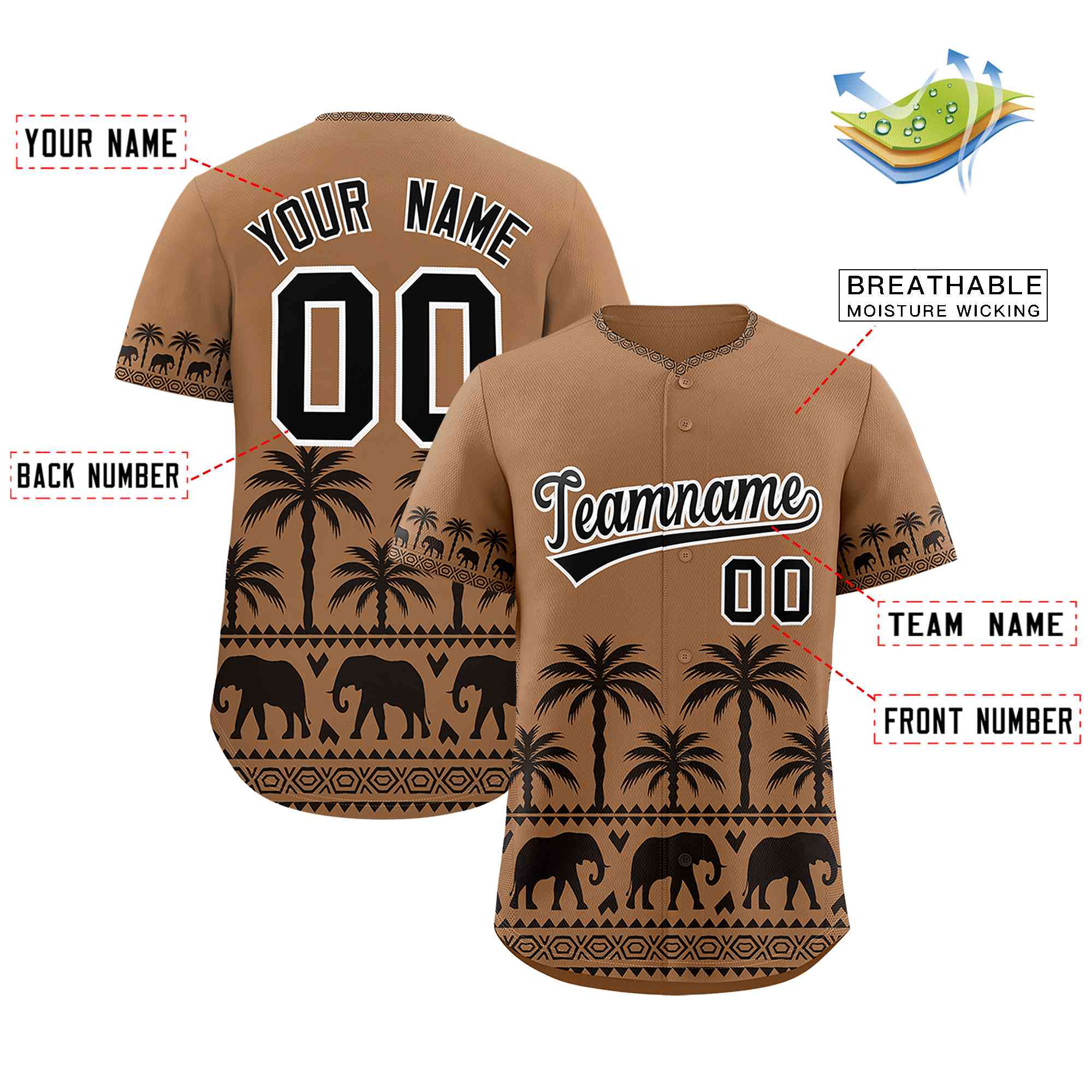 Custom Light Brown Black Graffiti Pattern Personalized Bossinia Style Authentic Baseball Jersey| KXKSHOP