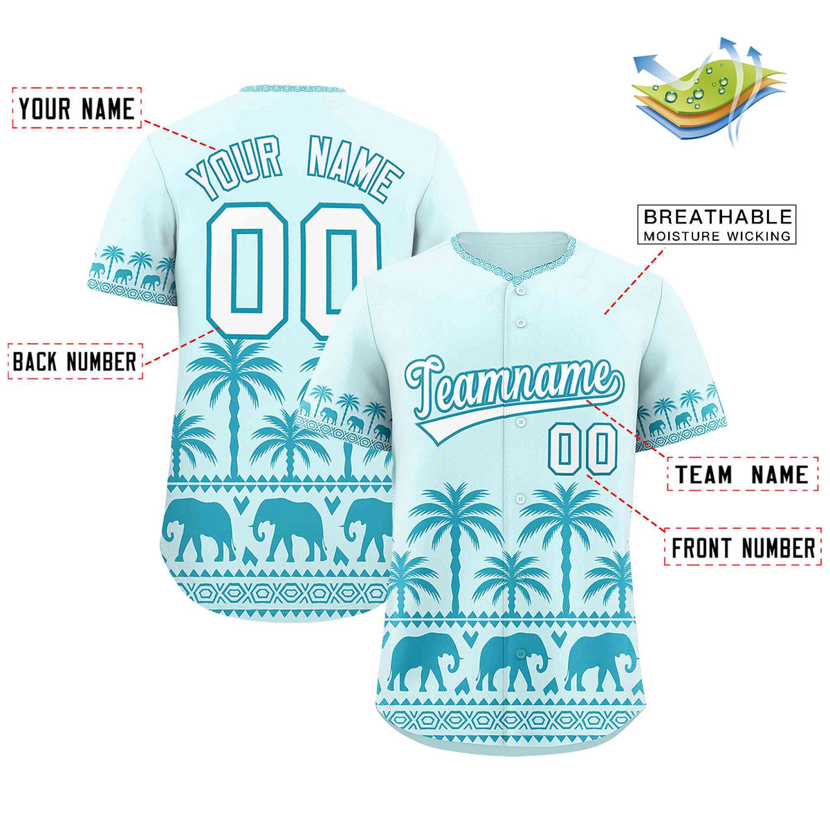 Custom Light Blue Teal Graffiti Pattern Personalized Bossinia Style Authentic Baseball Jersey| KXKSHOP