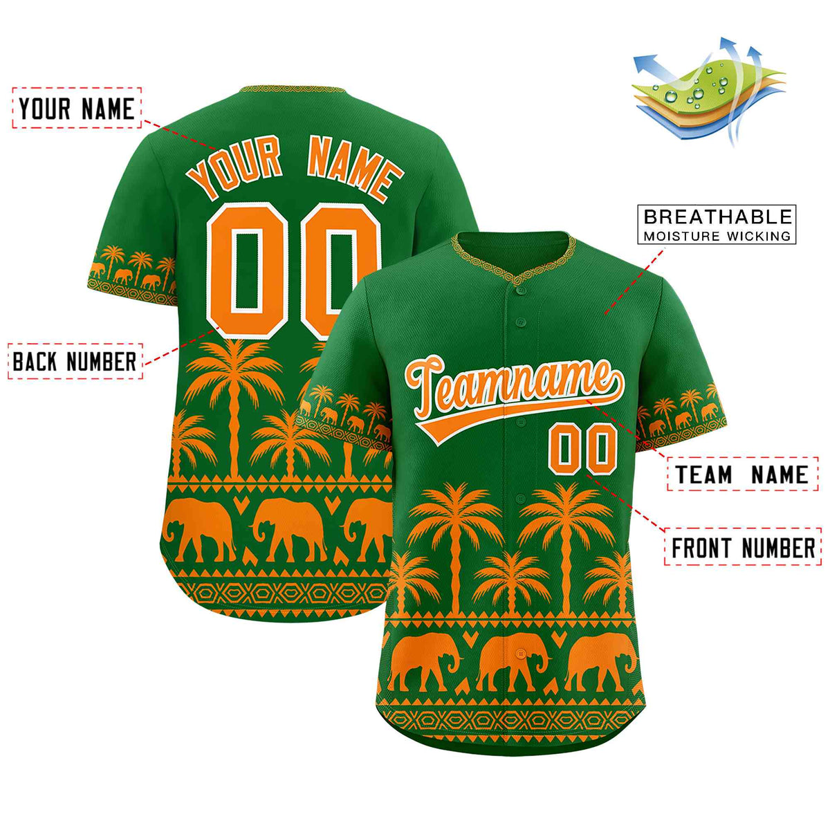 Custom Kelly Green Orange Graffiti Pattern Personalized Bossinia Style Authentic Baseball Jersey| KXKSHOP
