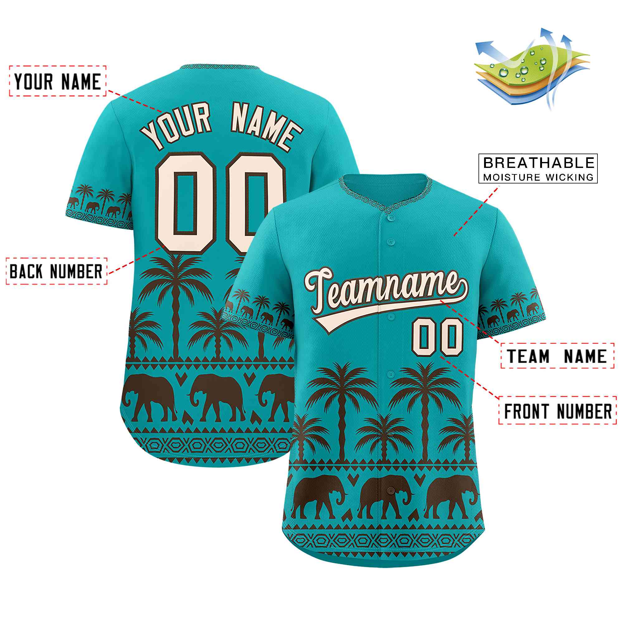 Custom Aqua Brown Graffiti Pattern Personalized Bossinia Style Authentic Baseball Jersey| KXKSHOP