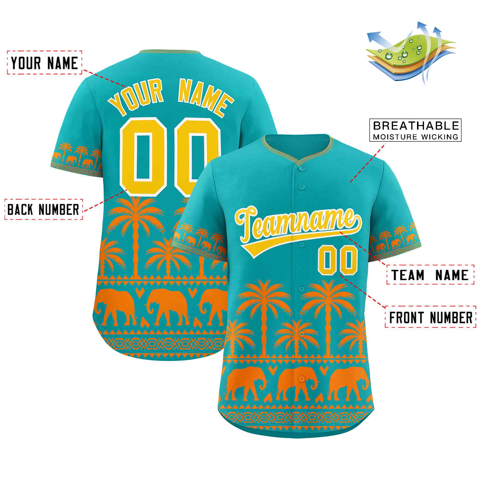 Custom Aqua Orange Graffiti Pattern Personalized Bossinia Style Authentic Baseball Jersey| KXKSHOP