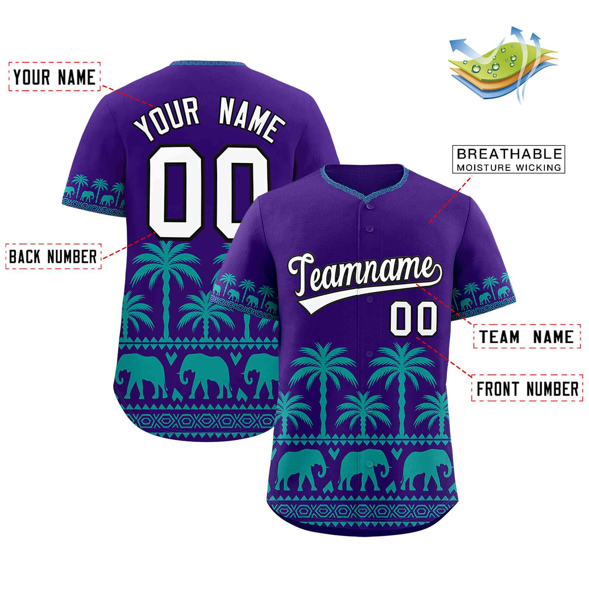 Custom Purple Aqua Graffiti Pattern Personalized Bossinia Style Authentic Baseball Jersey| KXKSHOP