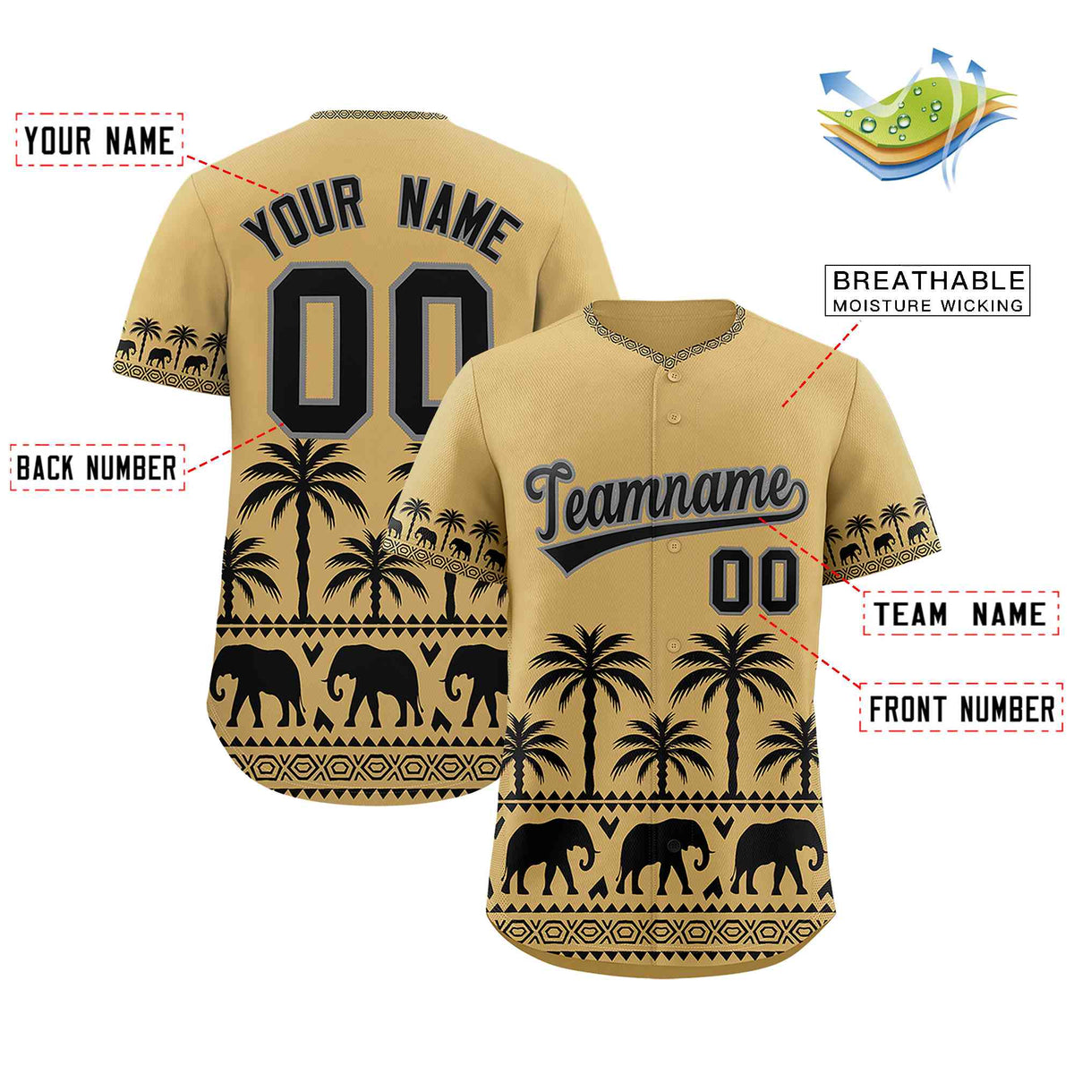 Custom Khaki Black Graffiti Pattern Personalized Bossinia Style Authentic Baseball Jersey| KXKSHOP