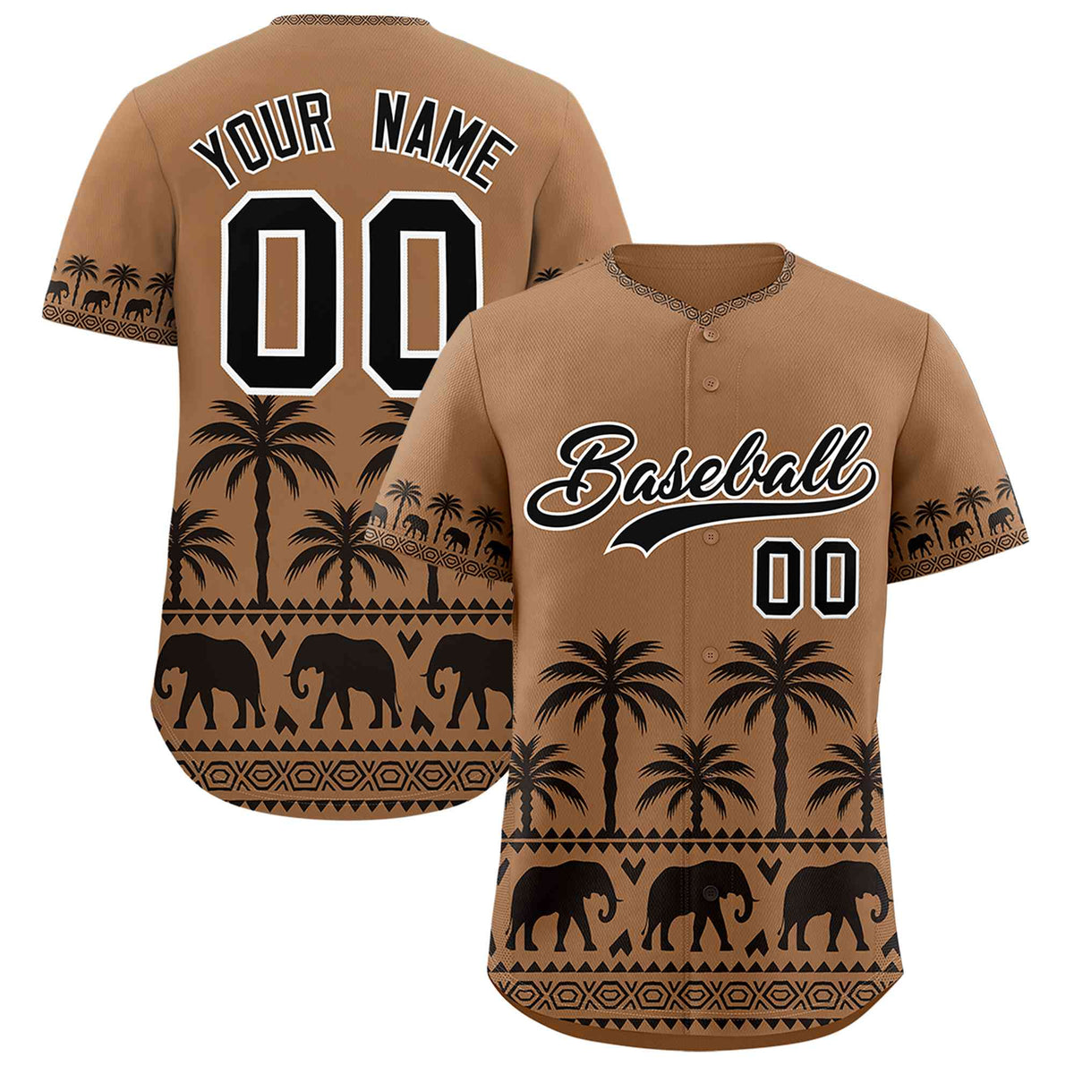 Custom Light Brown Black Graffiti Pattern Personalized Bossinia Style Authentic Baseball Jersey| KXKSHOP
