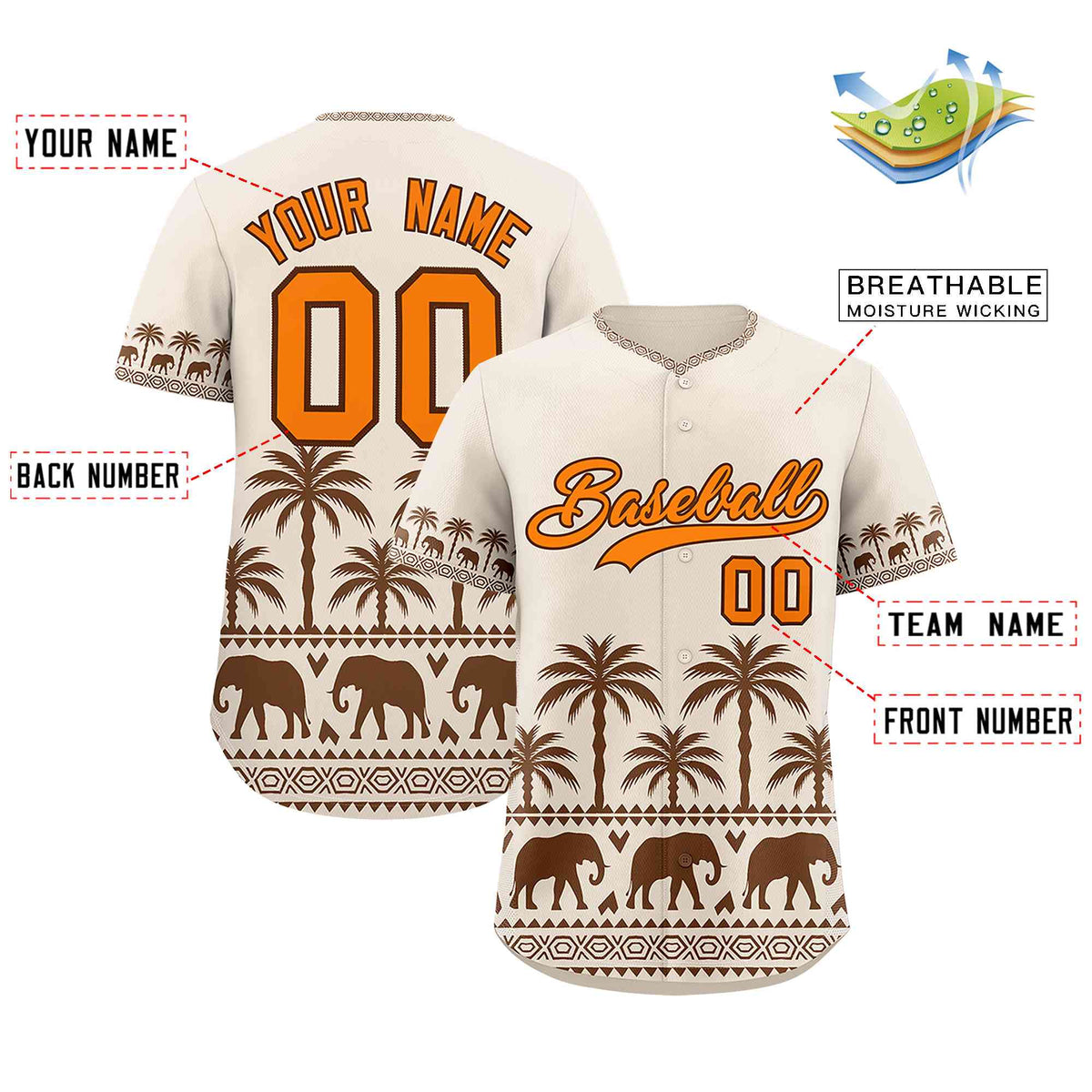 Custom Cream Brown Graffiti Pattern Personalized Bossinia Style Authentic Baseball Jersey| KXKSHOP