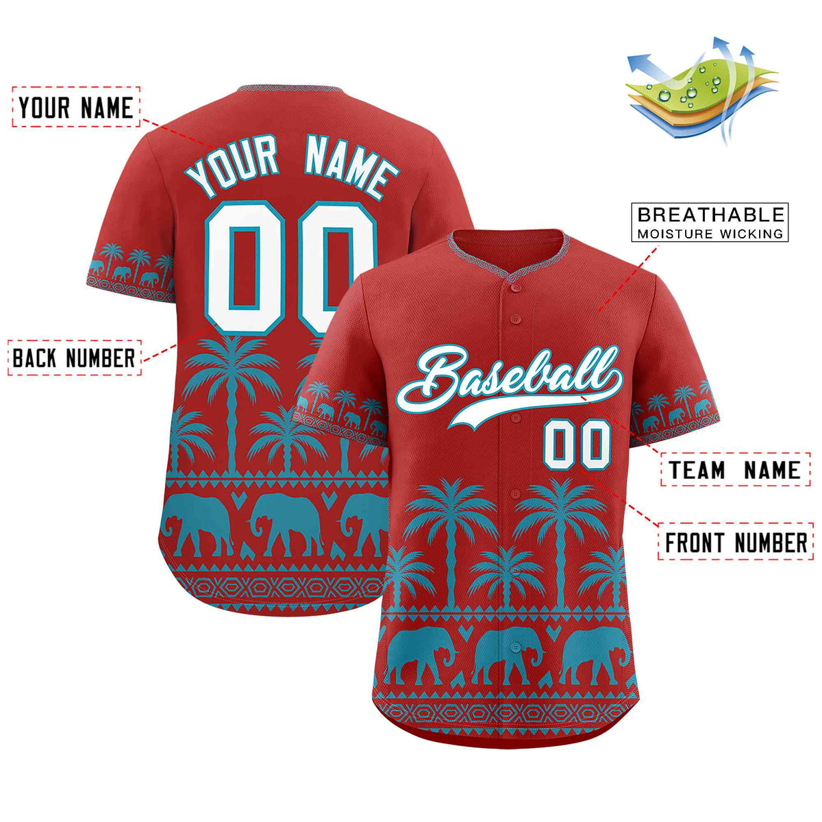 Custom Red Teal Graffiti Pattern Personalized Bossinia Style Authentic Baseball Jersey| KXKSHOP