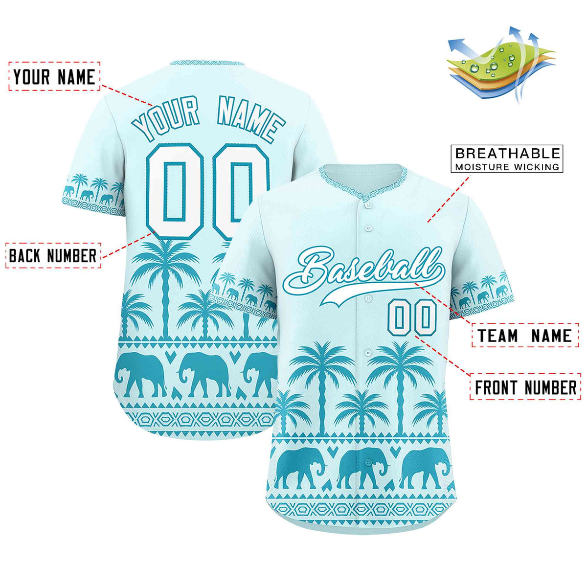 Custom Light Blue Teal Graffiti Pattern Personalized Bossinia Style Authentic Baseball Jersey| KXKSHOP