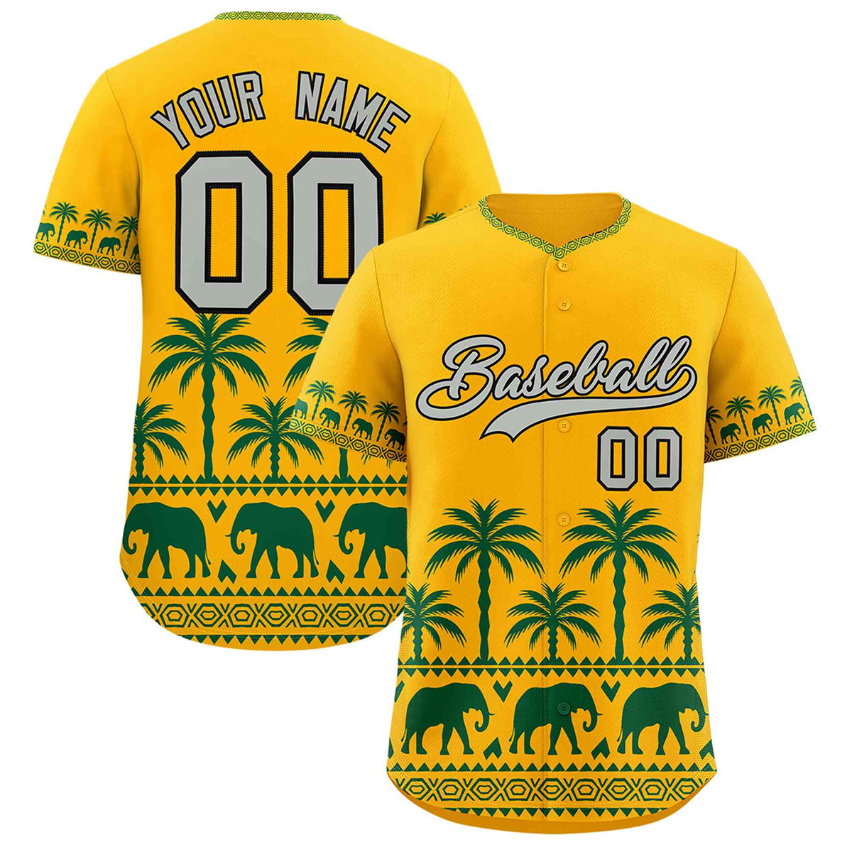 Custom Gold Green Graffiti Pattern Personalized Bossinia Style Authentic Baseball Jersey| KXKSHOP