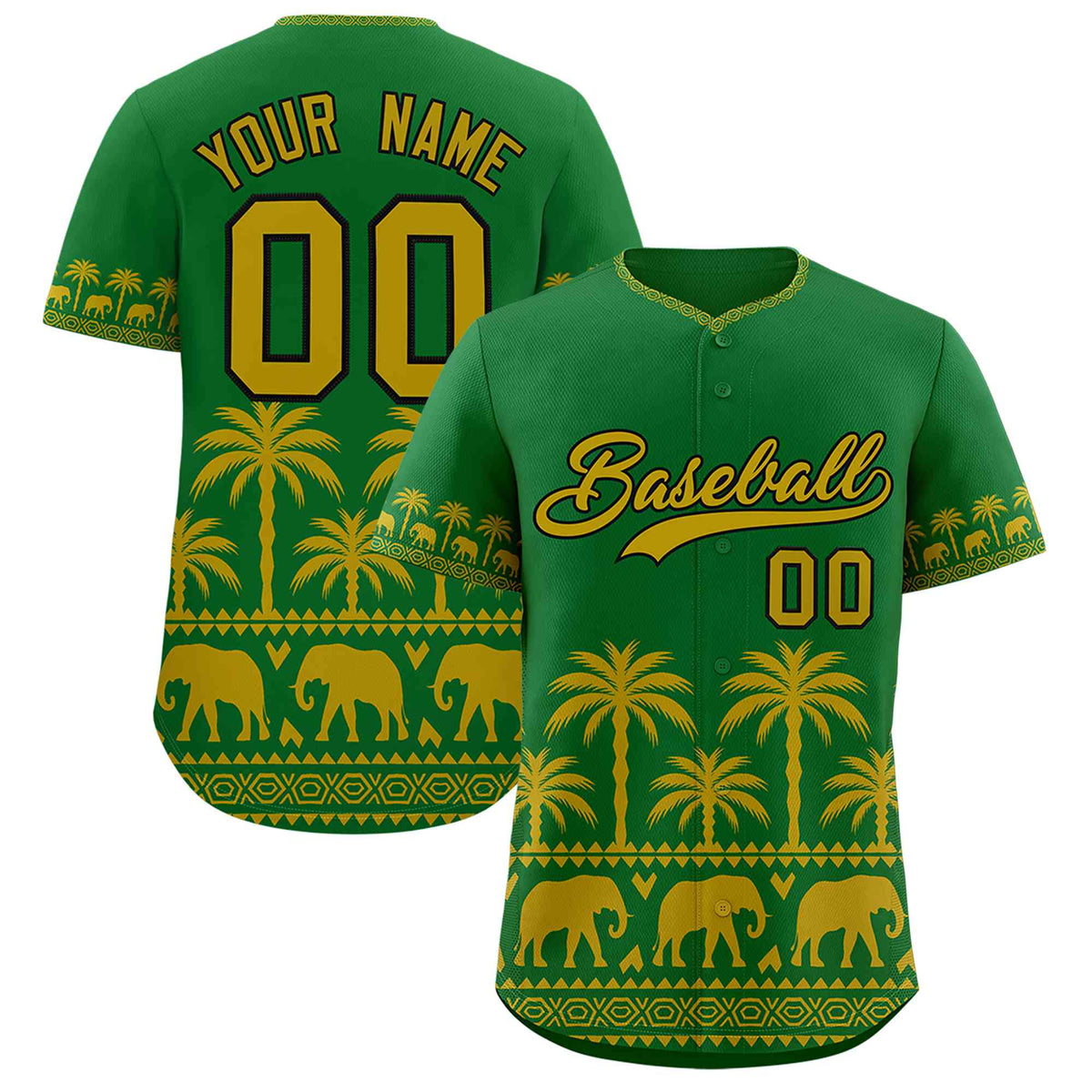 Custom Kelly Green Old Gold Graffiti Pattern Personalized Bossinia Style Authentic Baseball Jersey| KXKSHOP