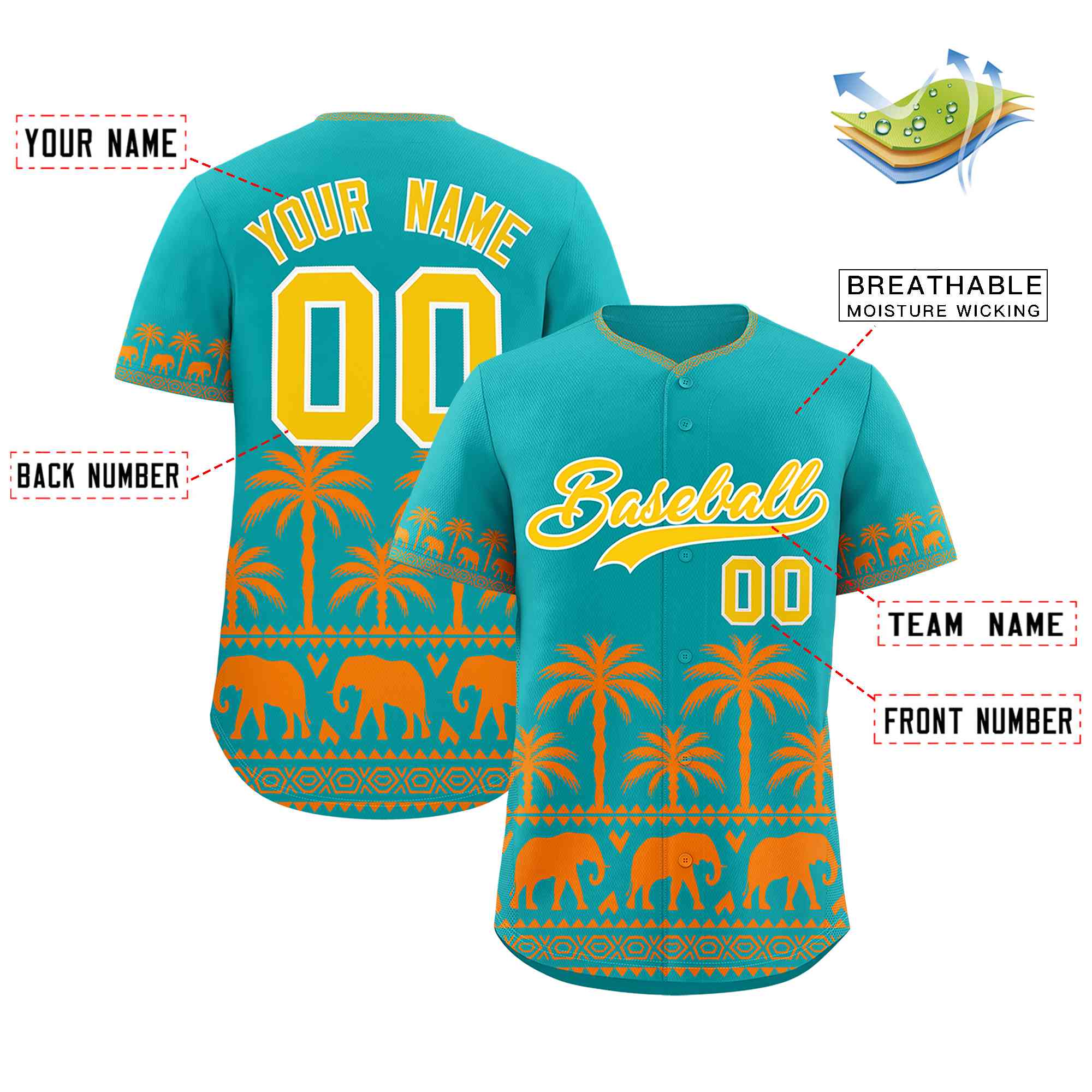 Custom Aqua Orange Graffiti Pattern Personalized Bossinia Style Authentic Baseball Jersey| KXKSHOP