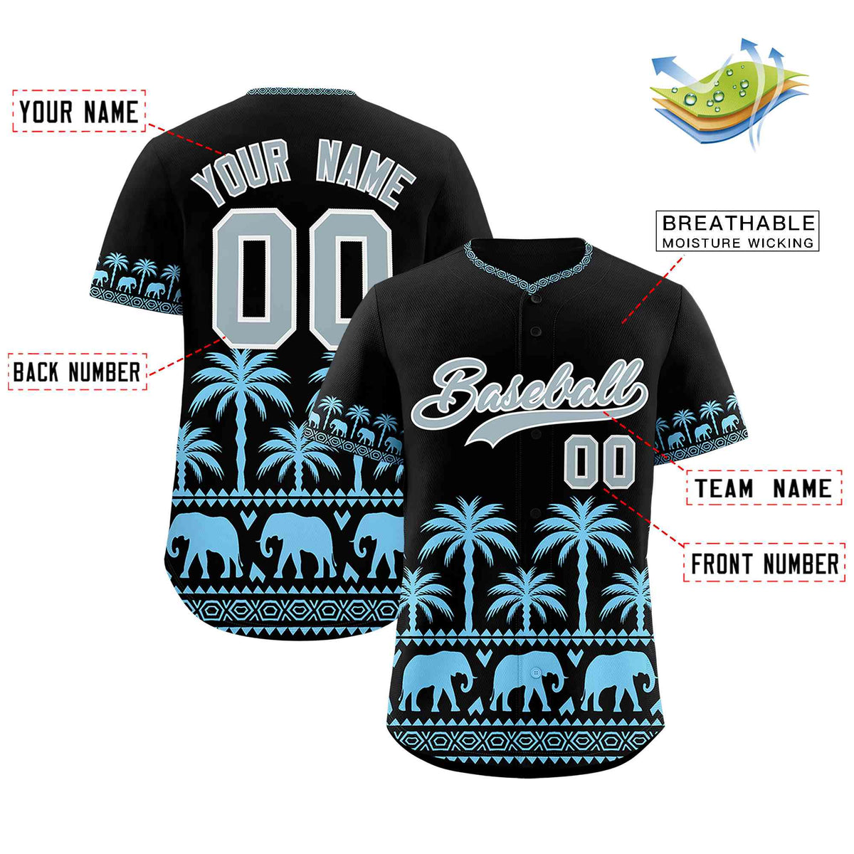 Custom Black Powder Blue Graffiti Pattern Personalized Bossinia Style Authentic Baseball Jersey| KXKSHOP