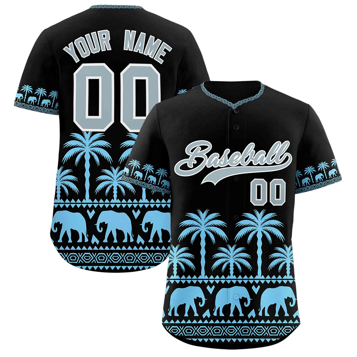 Custom Black Powder Blue Graffiti Pattern Personalized Bossinia Style Authentic Baseball Jersey| KXKSHOP