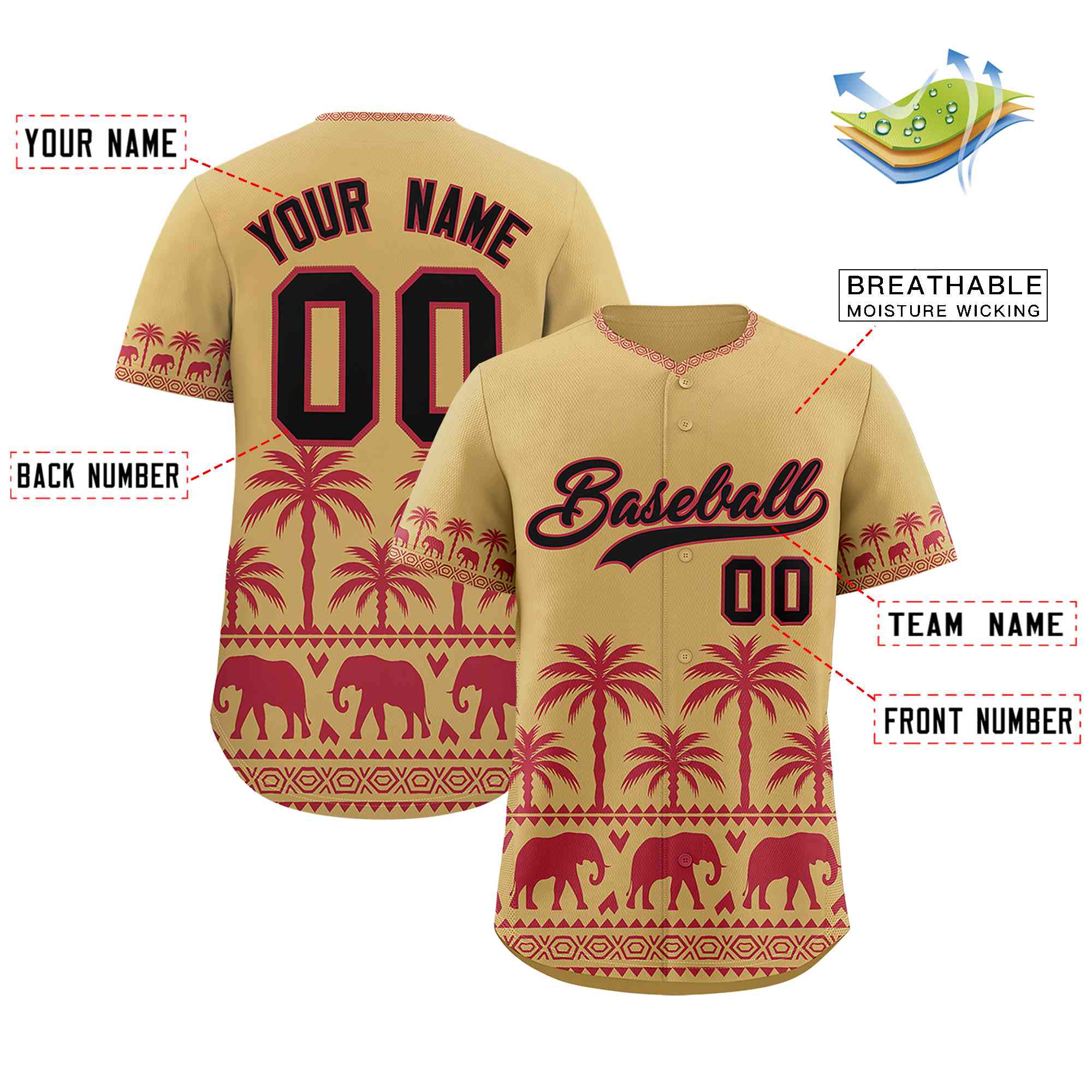 Custom Khaki Light Red Graffiti Pattern Personalized Bossinia Style Authentic Baseball Jersey| KXKSHOP