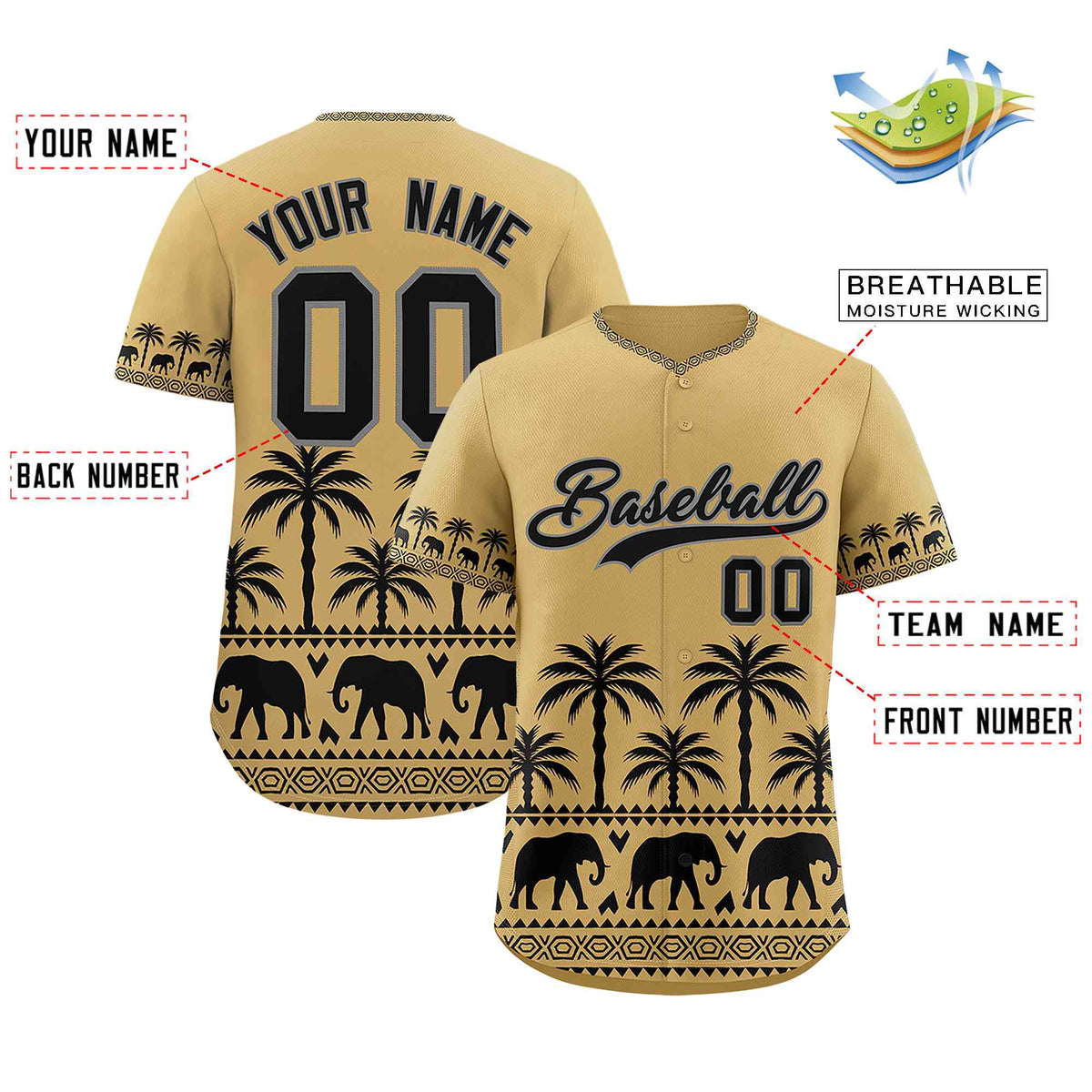 Custom Khaki Black Graffiti Pattern Personalized Bossinia Style Authentic Baseball Jersey| KXKSHOP