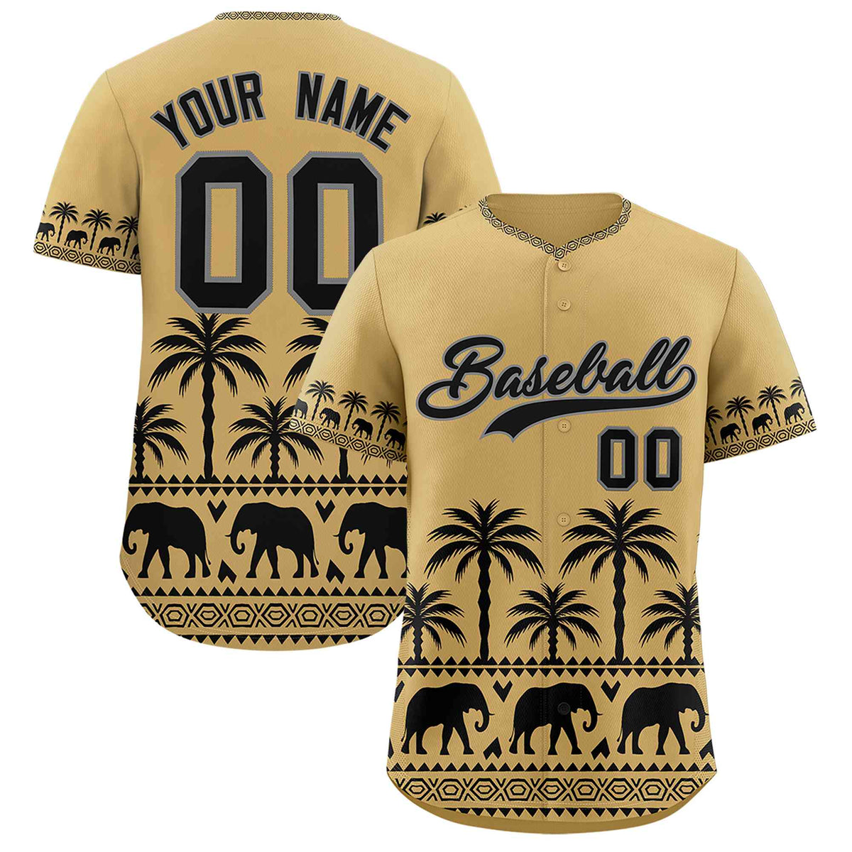 Custom Khaki Black Graffiti Pattern Personalized Bossinia Style Authentic Baseball Jersey| KXKSHOP
