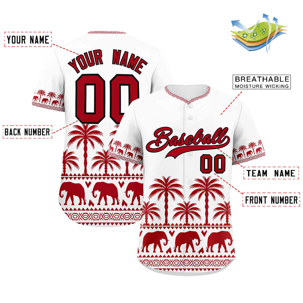 Custom White Red Graffiti Pattern Personalized Bossinia Style Authentic Baseball Jersey| KXKSHOP