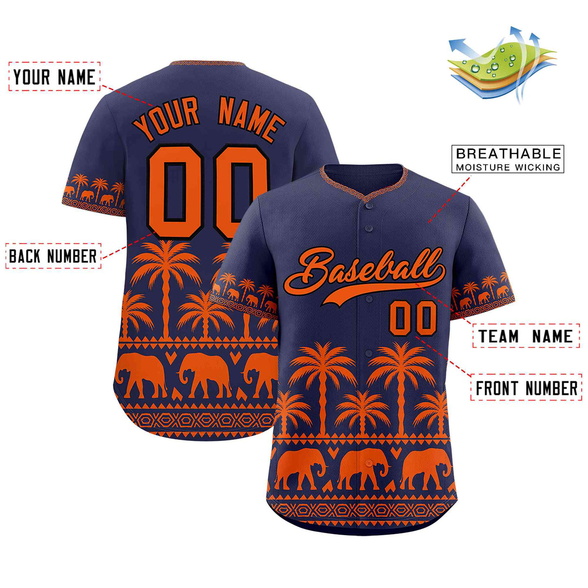Custom Navy Orange Graffiti Pattern Personalized Bossinia Style Authentic Baseball Jersey| KXKSHOP