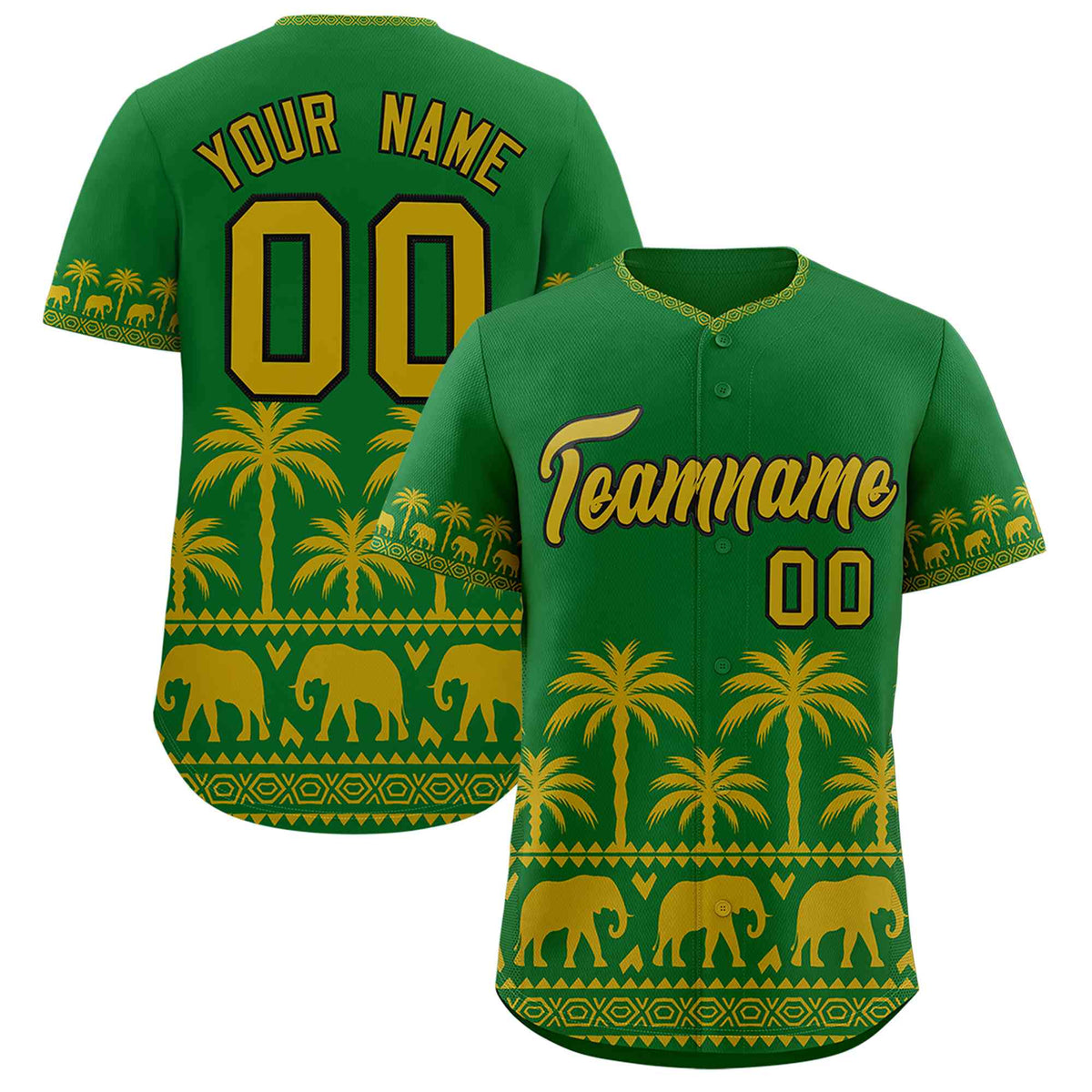 Custom Kelly Green Old Gold Graffiti Pattern Personalized Bossinia Style Authentic Baseball Jersey| KXKSHOP