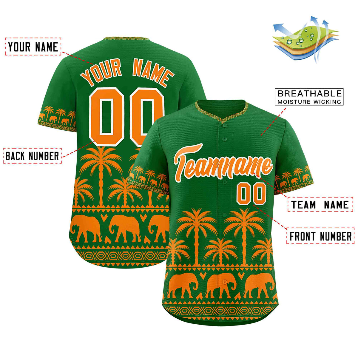 Custom Kelly Green Orange Graffiti Pattern Personalized Bossinia Style Authentic Baseball Jersey| KXKSHOP