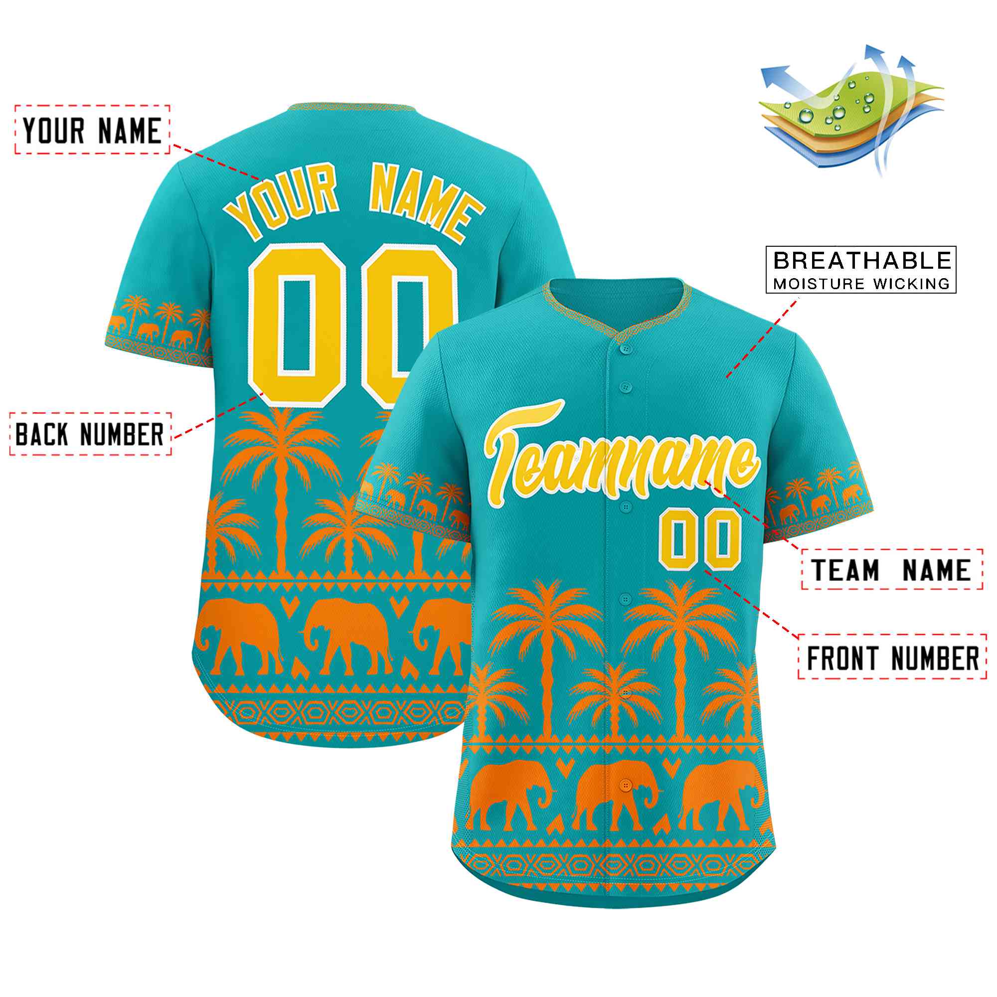 Custom Aqua Orange Graffiti Pattern Personalized Bossinia Style Authentic Baseball Jersey| KXKSHOP
