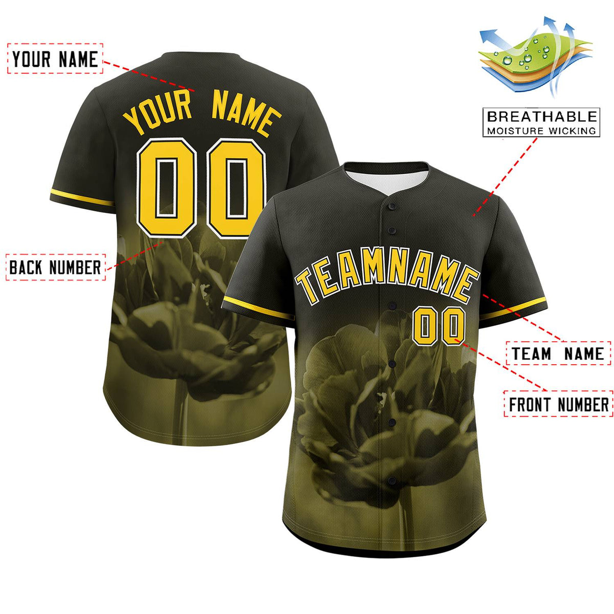 Custom Black Personalized 3D Flower Design Authentic Baseball Jersey | KXKSHOP