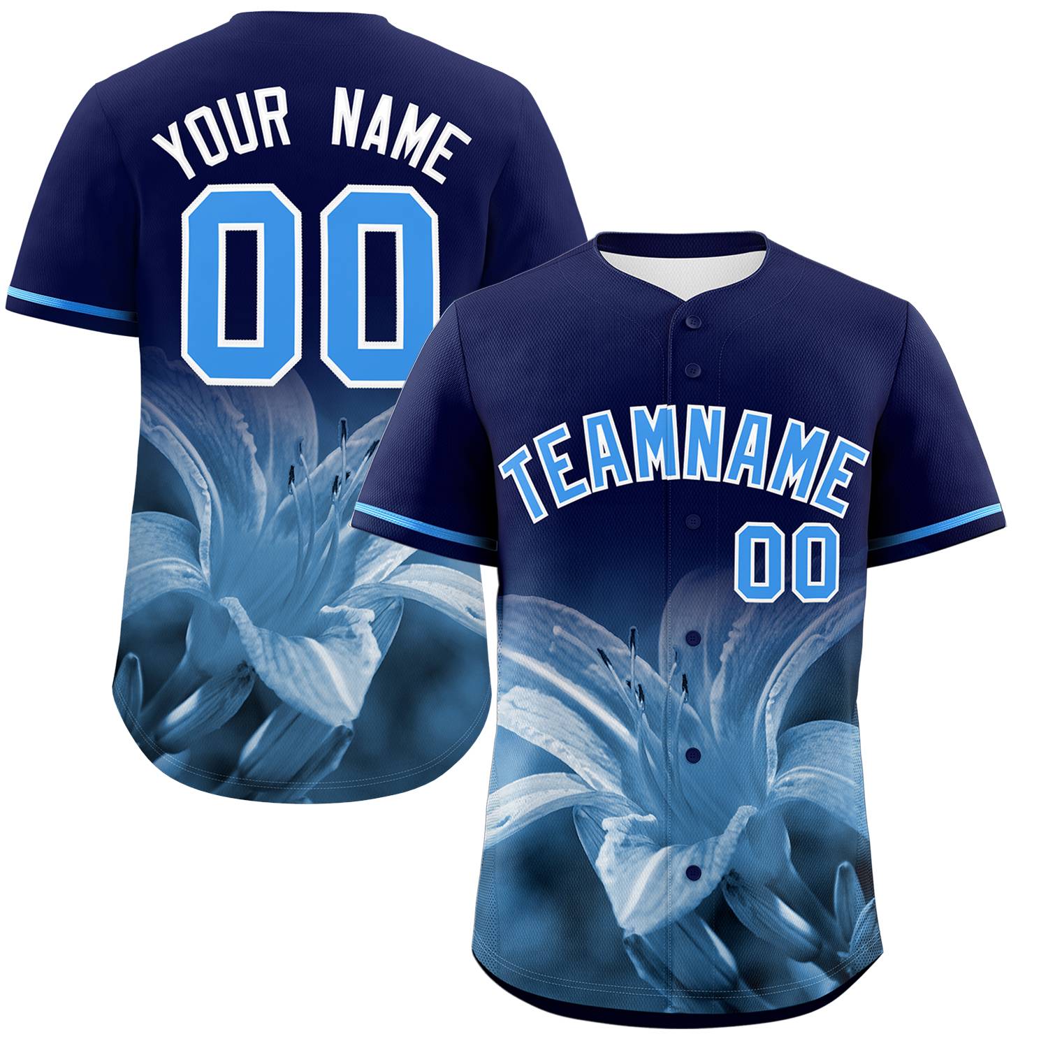 Custom Navy Personalized 3D Flower Design Authentic Baseball Jersey | KXKSHOP