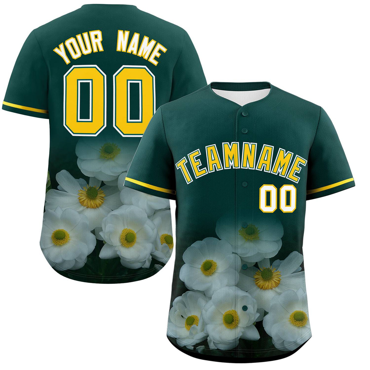 Custom Green Personalized 3D Flower Design Authentic Baseball Jersey | KXKSHOP