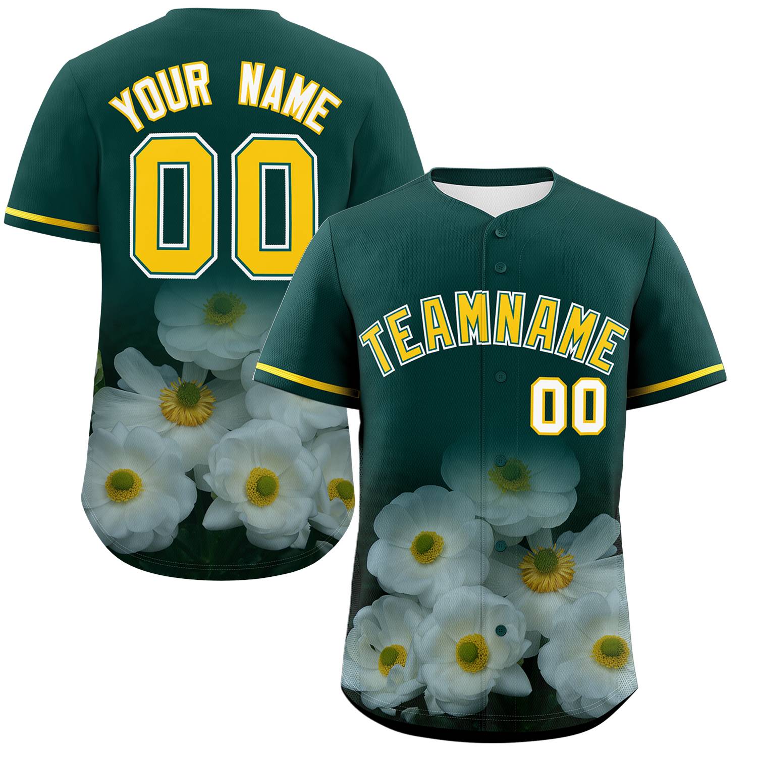 Custom Green Personalized 3D Flower Design Authentic Baseball Jersey | KXKSHOP
